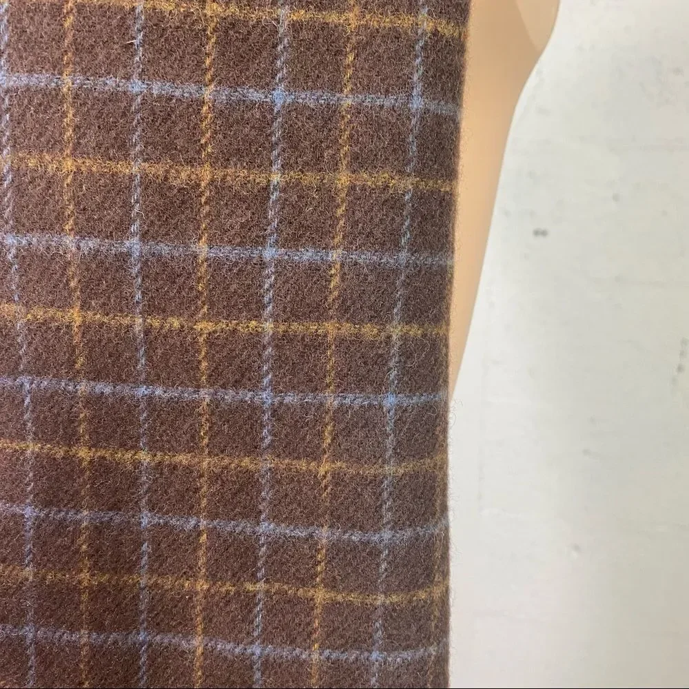 Pringle Of Scotland vintage 100% pure new lamb wool brown plaid scarf muffler